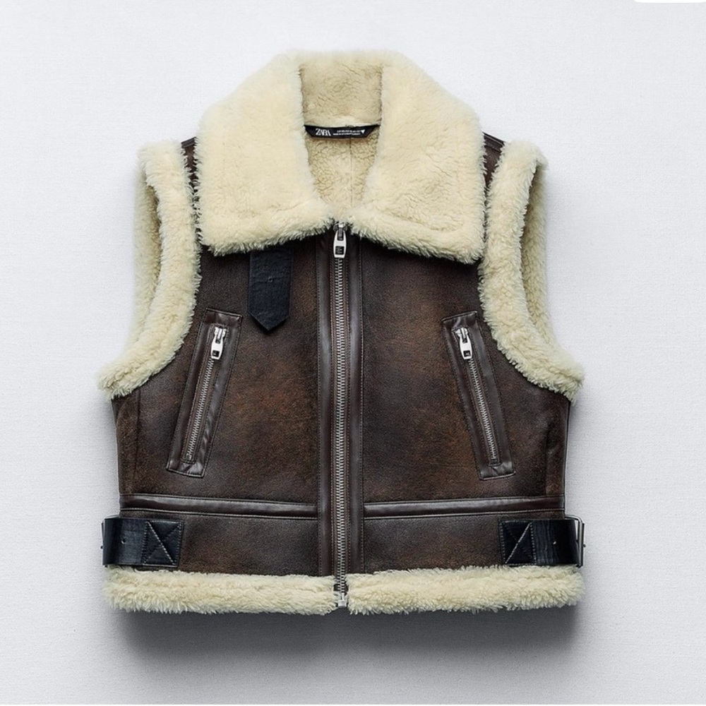 Zara Brown Shearling Leather Vest